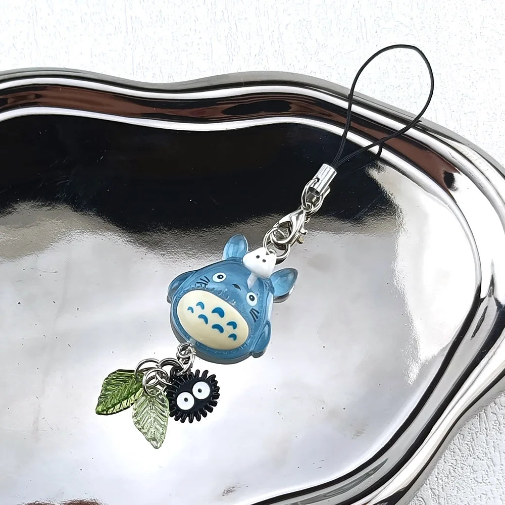 Kawaii Blue Animal Totoro Phone Charm Soot Sprite Keychain Woodland Anime Cat Cosplay Pendant Accessories Handmade Y2K Gift