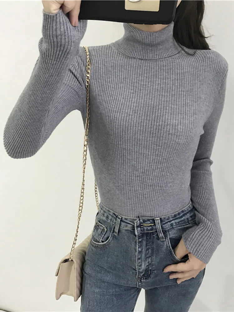 Turtleneck Sweater Womens 2025 Autumn Winter Tops Korean Slim Women Pullover Jumper Knitted Sweater Pull Femme Hiver Truien