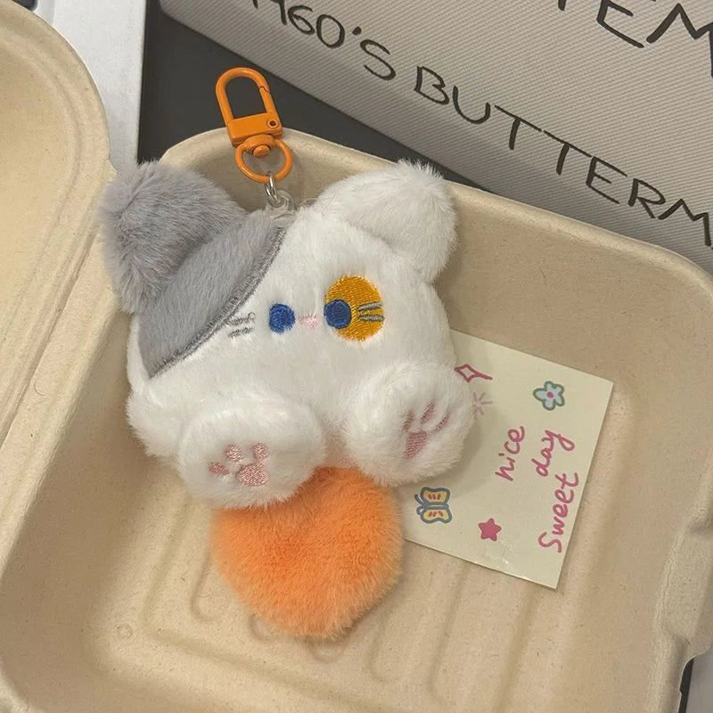 Cute Cartoon Plush Long Tailed Cat Keychain Kawaii Doll Toy Bag Pendant Key Ring Keyring Accessories for Women Girls Couples