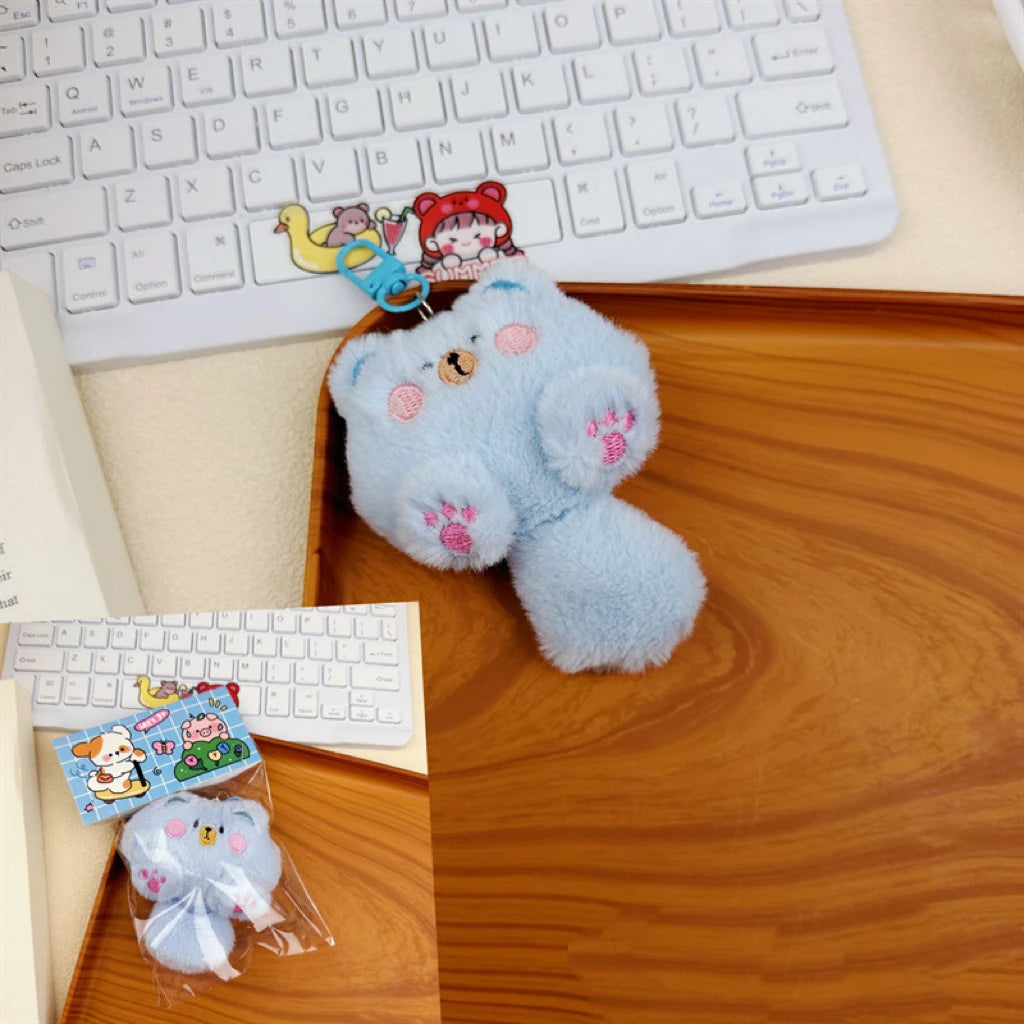 Cute Cartoon Plush Long Tailed Cat Keychain Kawaii Doll Toy Bag Pendant Key Ring Keyring Accessories for Women Girls Couples