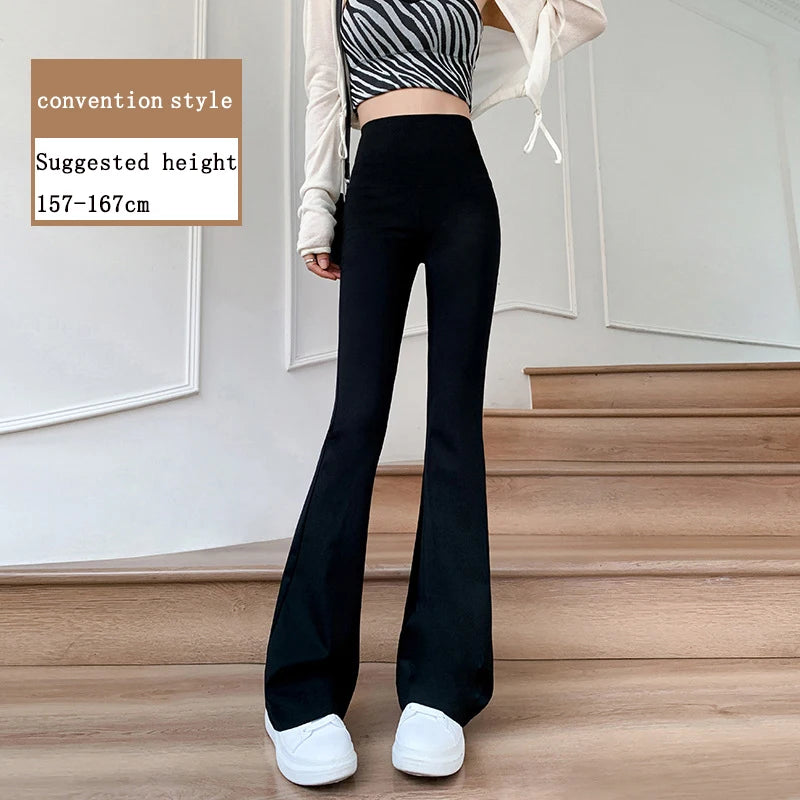 Women's spring and summer high waisted tight fitting flared pants, slim leg long black pants, thin wide leg pants for slim women
