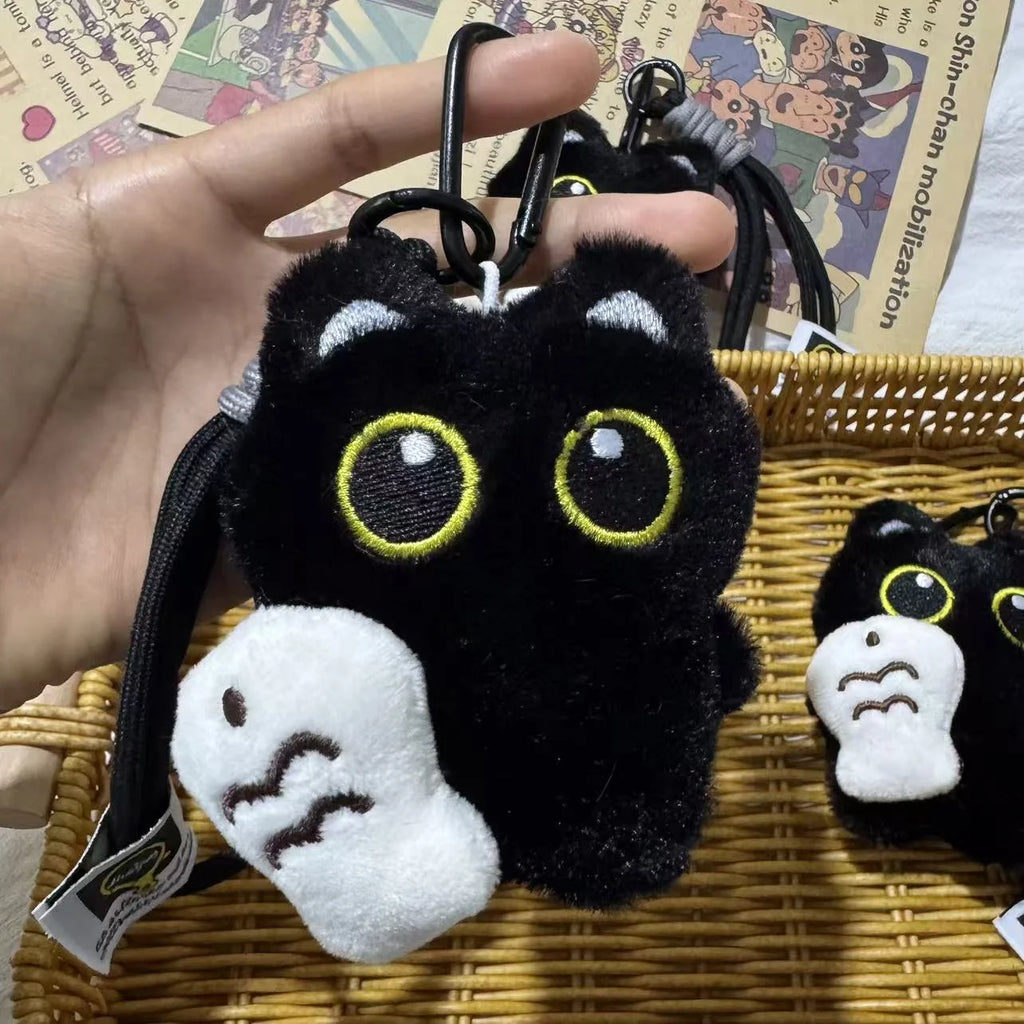 1Pcs Cool Plush Black Cat Doll Toy Keychain Bag Pendant Funny Animals Charms Car Keyring Accessories For Women Couples Gifts