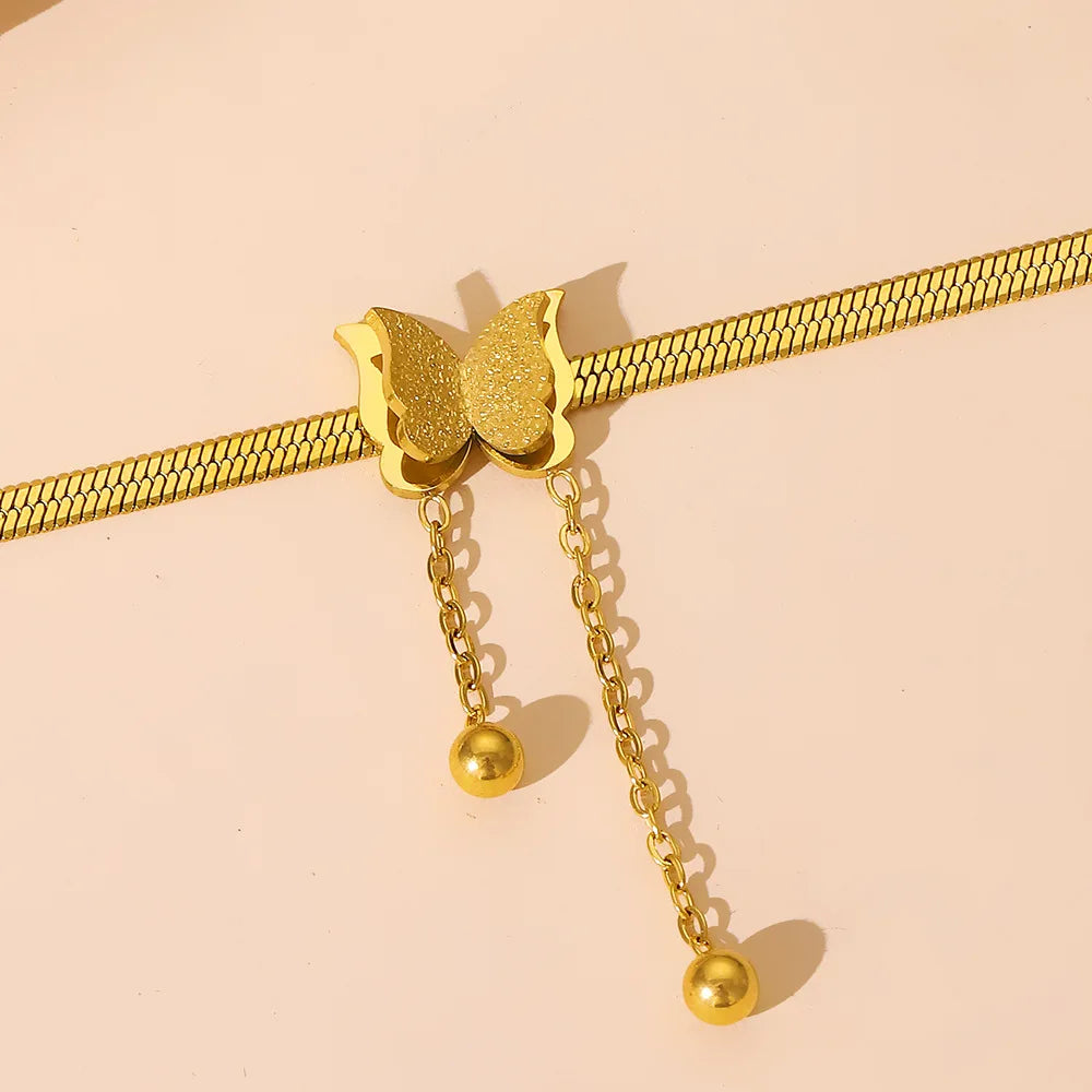 Stainless Steel Frosted Butterfly Necklace For Women Gold Silver Color Snake Chain Choker Necklace Female Fashion Party Jewelry