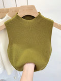 2024 Women Knitted Tank Top Summer Fall Slim Sweater Short Sleeveless Solid Spring Autumn Sweaters Pullovers