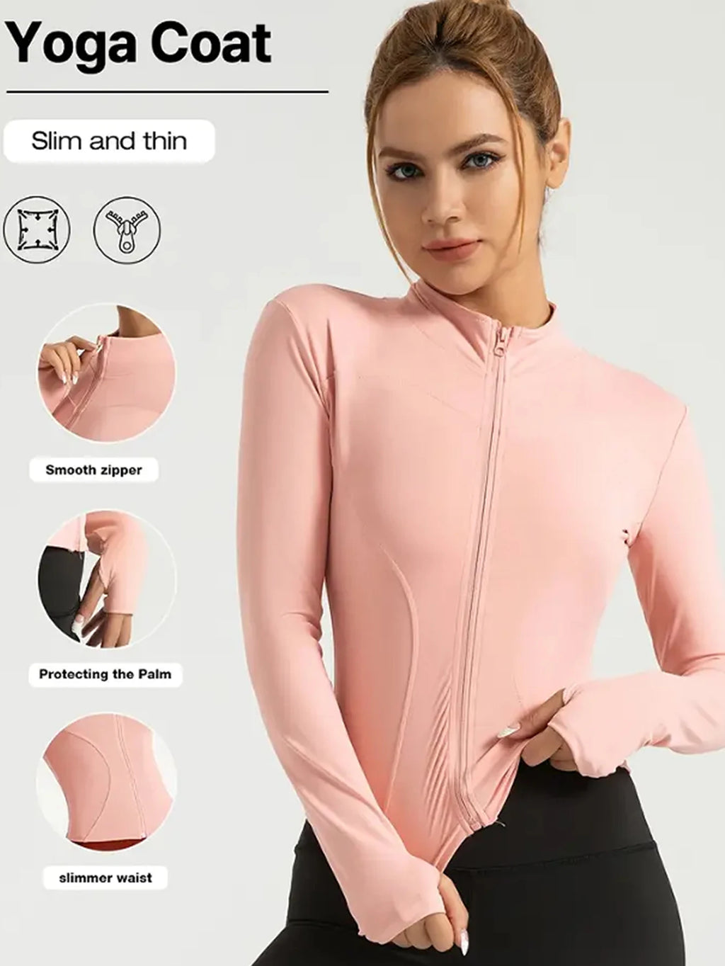 Fitness jacket, women's tight quick-drying top, 2025 autumn edition, long-sleeved sun-protective stand-up collar, sports Pilates