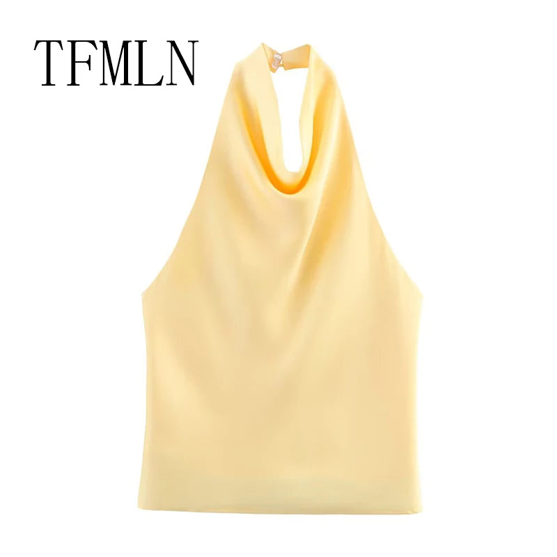 TFMLN 2025 Women Sexy Halter Top Spring Summer Sexy Backless High Street Waistcoat Female Fashion Solid Elegant Halter Neck Tops
