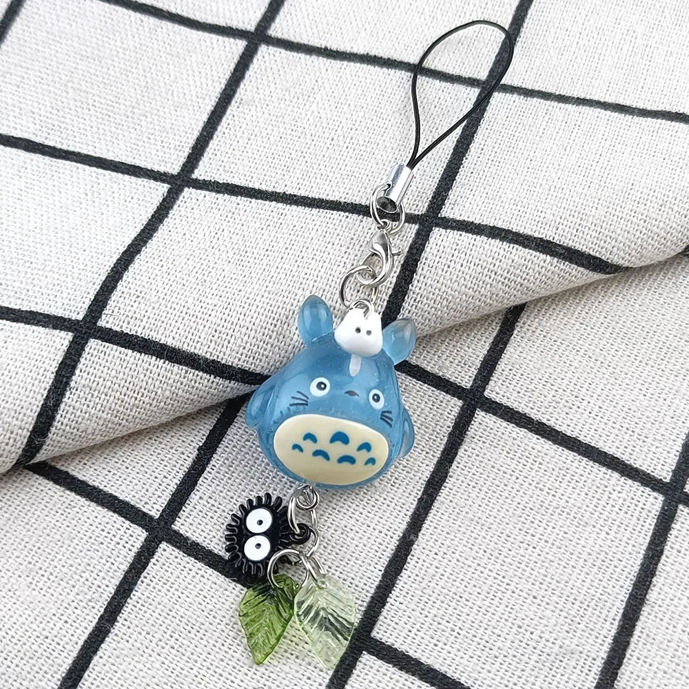 Kawaii Blue Animal Totoro Phone Charm Soot Sprite Keychain Woodland Anime Cat Cosplay Pendant Accessories Handmade Y2K Gift