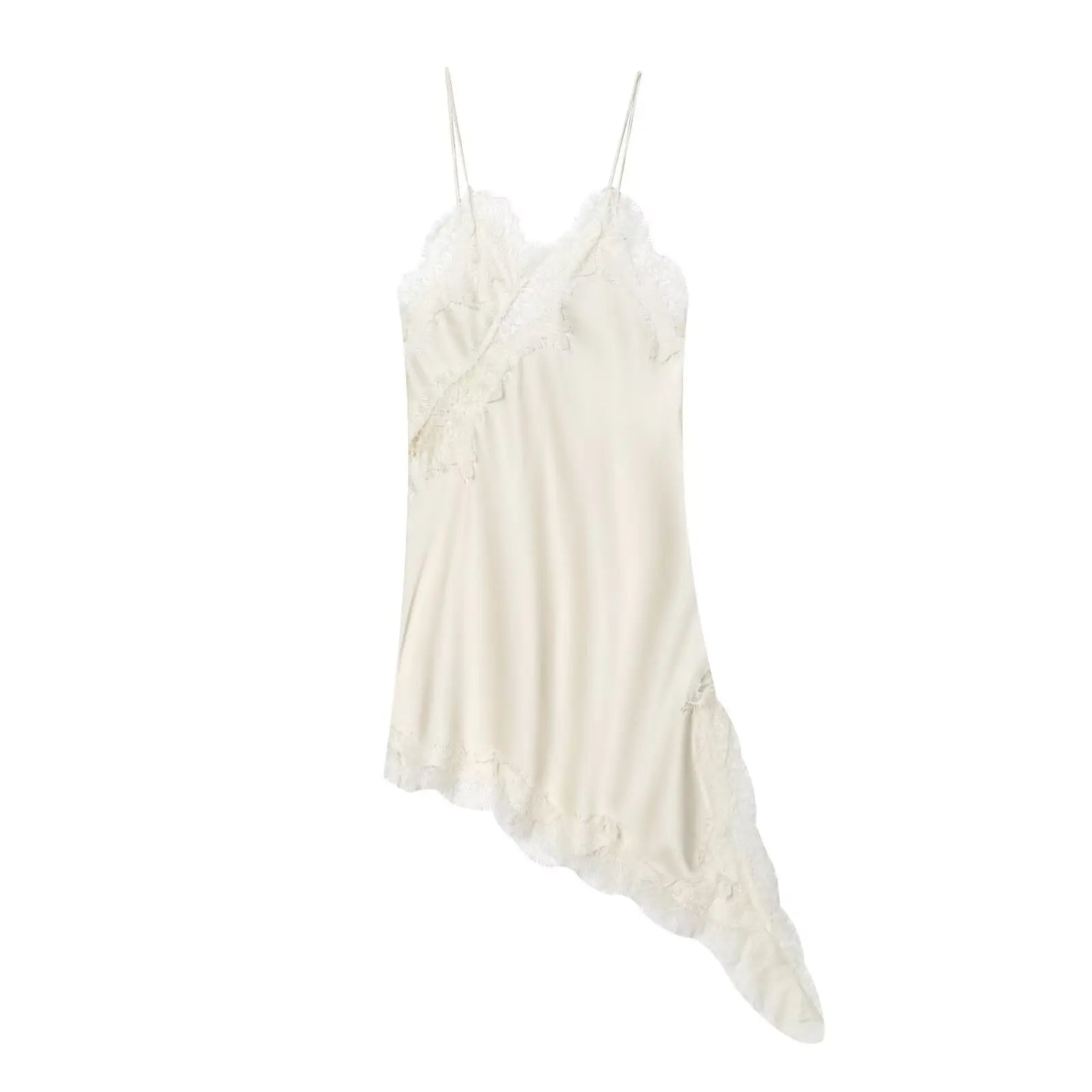 Women Sexy Irregular Lace Dress Fashion V Neck Hem Suspender Long Dresses 2025 New Fashion Party Vestidos