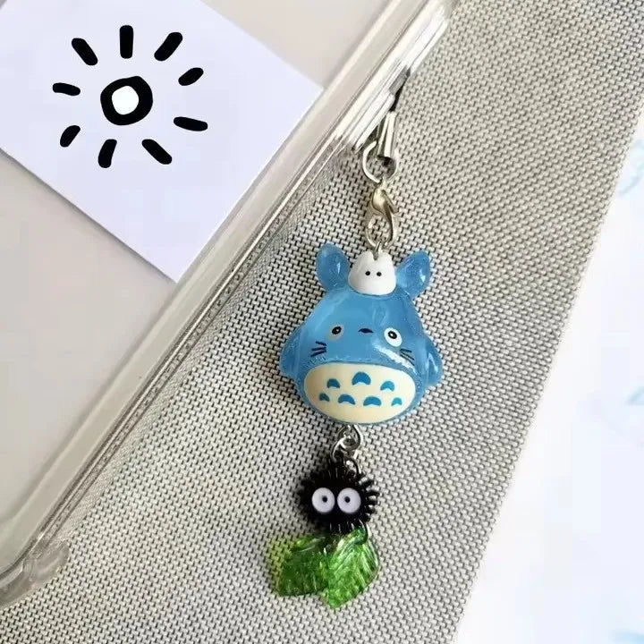Kawaii Blue Animal Totoro Phone Charm Soot Sprite Keychain Woodland Anime Cat Cosplay Pendant Accessories Handmade Y2K Gift