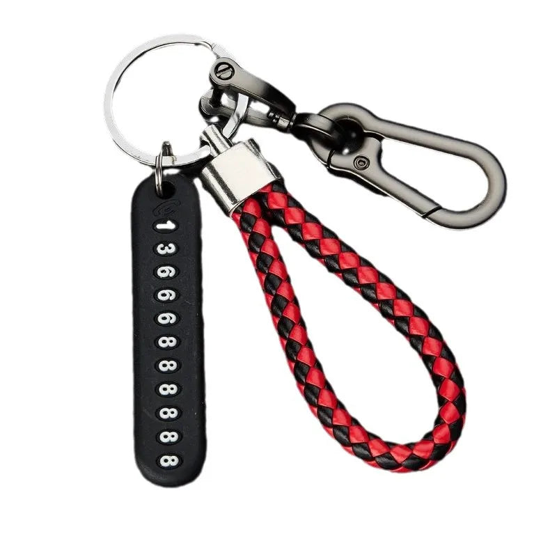 Trendy DIY Mobile Phone Number Plate Pendant Keychain for Men Punk Simple Woven Leather Rope Anti-lost Car Key Chain Accessories