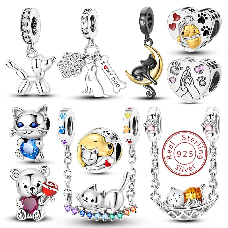 New 925 Sterling Silver Charm Beads Dog Cat Pets Pendant Fit Original Bracelet Necklace DIY Charm Jewelry Making