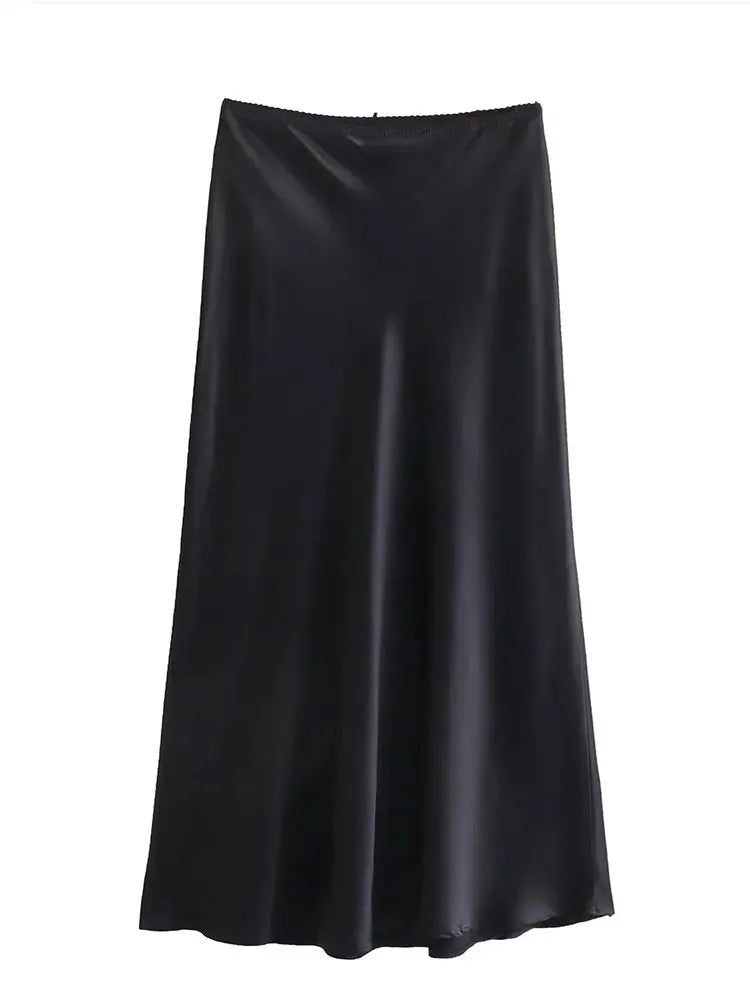 Mooyufon Women Fashion 2024 Spring New Satin Texture Bow Decoration Vintage Chic Female High Waist H Line Long Skirts Mujer