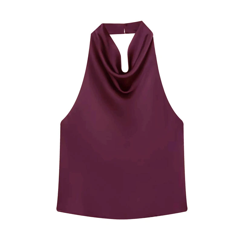 MUJER 2025 Halter Tops for Women Black Satin Backless Top Female Pink Summer Beach Top Woman off Shoulder Camisole Top Women