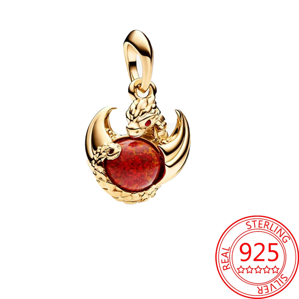 Game Theme 925 Sterling Silver Flying Dragon&Egg&Throne&Night Light Heart&Ice Fire Bead&Wolf Head&Magic Flower Monster Charm