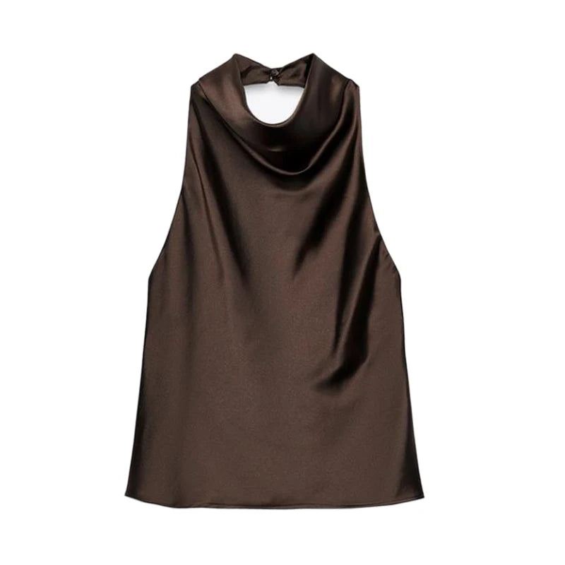 MUJER 2025 Halter Tops for Women Black Satin Backless Top Female Pink Summer Beach Top Woman off Shoulder Camisole Top Women