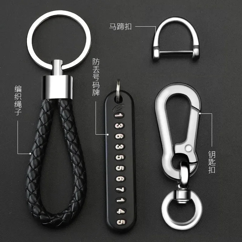 Trendy DIY Mobile Phone Number Plate Pendant Keychain for Men Punk Simple Woven Leather Rope Anti-lost Car Key Chain Accessories