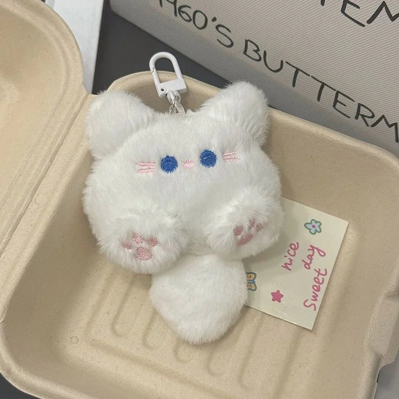 Cute Cartoon Plush Long Tailed Cat Keychain Kawaii Doll Toy Bag Pendant Key Ring Keyring Accessories for Women Girls Couples