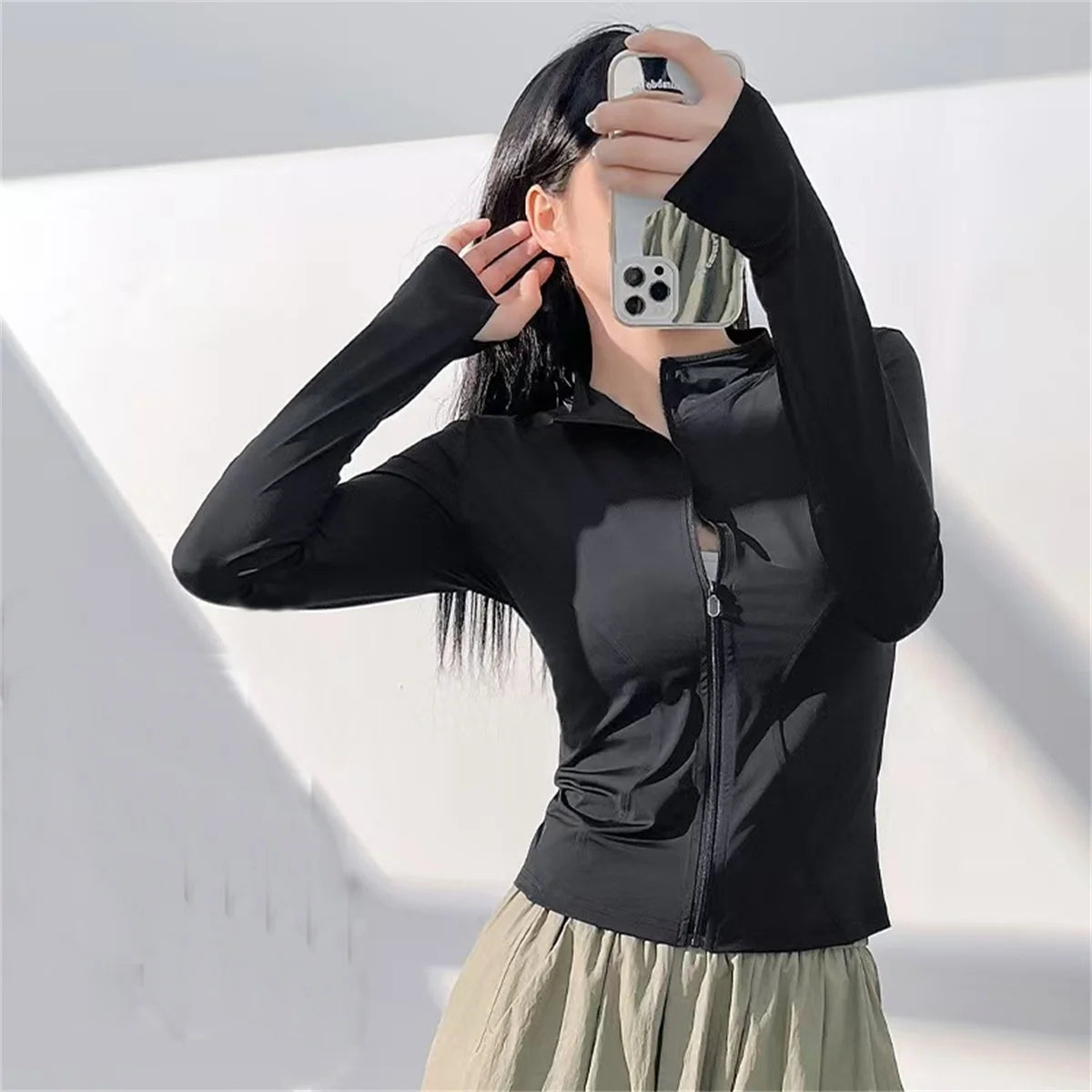 Fashion Zipper Sports Jacket Women's Long Sleeve Running Fitness Tight Top Solid Yoga Quick Drying Coat Casual Simple Clothing