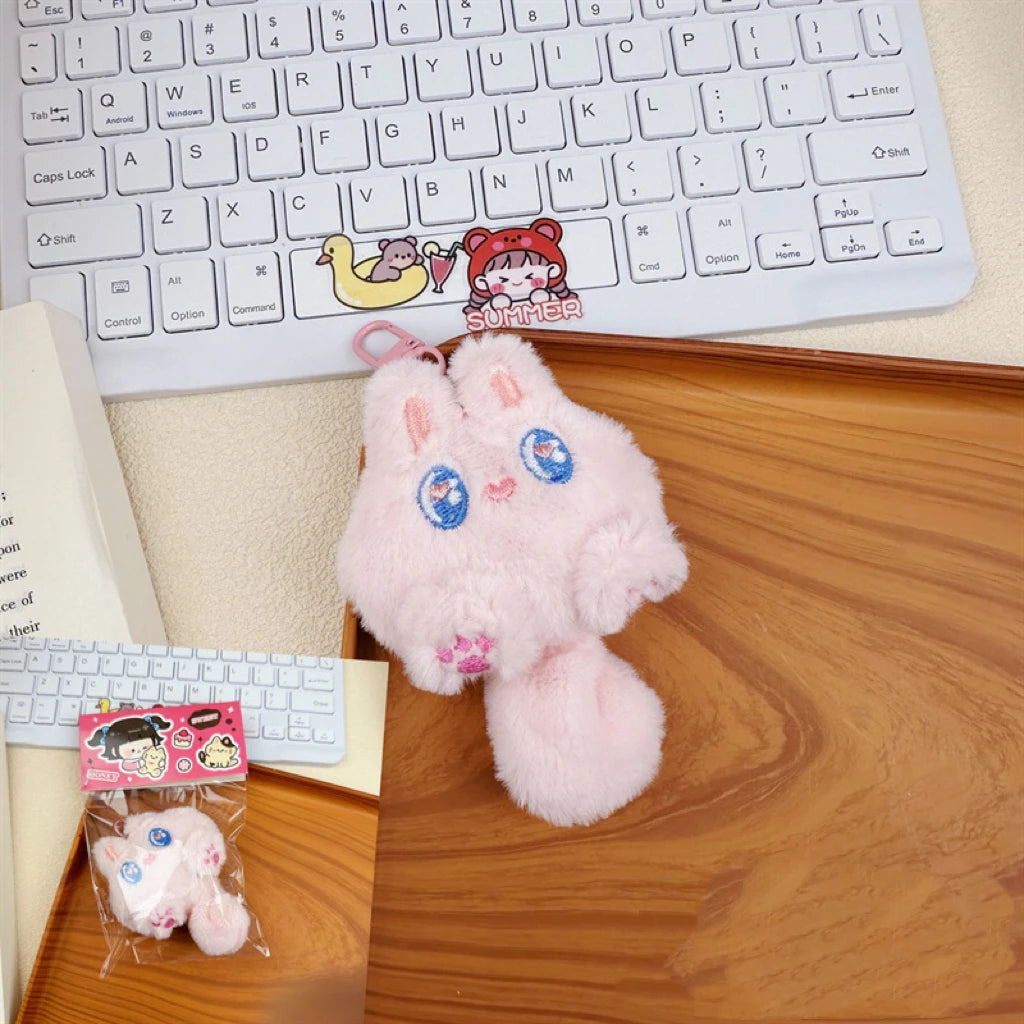 Cute Cartoon Plush Long Tailed Cat Keychain Kawaii Doll Toy Bag Pendant Key Ring Keyring Accessories for Women Girls Couples