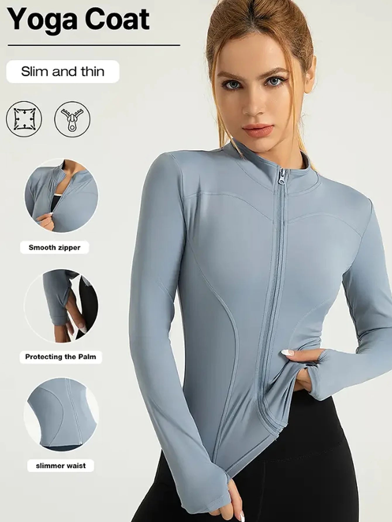 Fitness jacket, women's tight quick-drying top, 2025 autumn edition, long-sleeved sun-protective stand-up collar, sports Pilates
