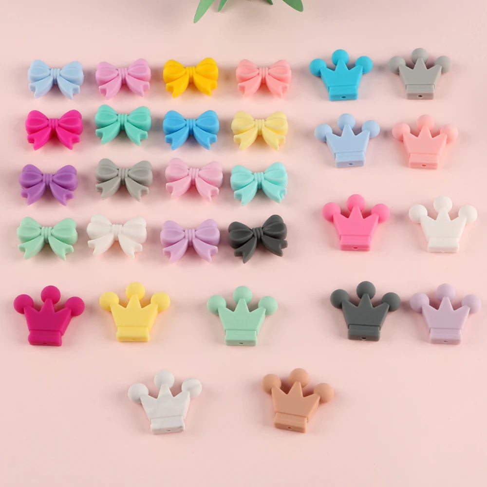 Kivoct 10pcs Crown Bowknot Silicon Beads Bow Tie Beads For Jewelry Making DIY DIY Necklace Necklace KeyChain Accessories
