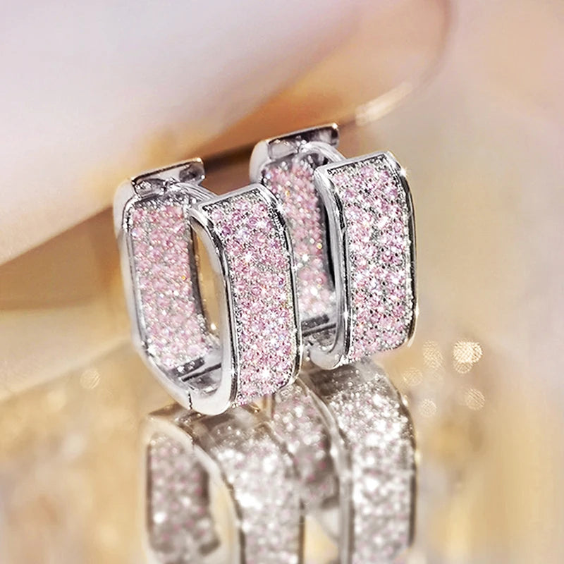Huitan Bling Bling CZ Hoop Earrings for Women Luxury Gold Color/Silver Color Fashion Contracted Lady Earrings Drop Ship Jewelry