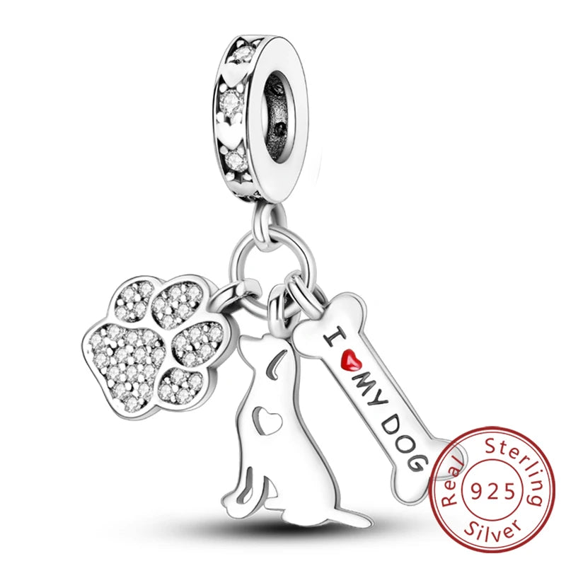 New 925 Sterling Silver Charm Beads Dog Cat Pets Pendant Fit Original Bracelet Necklace DIY Charm Jewelry Making