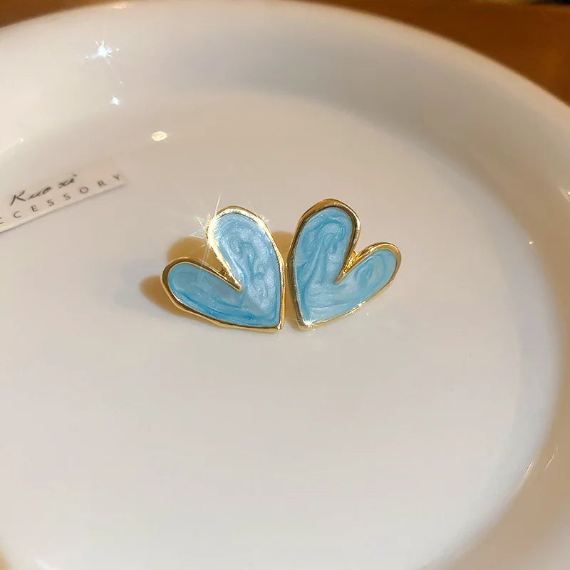 Big Heart Love Earrings For Women Girl Minimalist White Green Color Pattern Graffiti Glaze Stud Earrings Aesthetic Jewelry