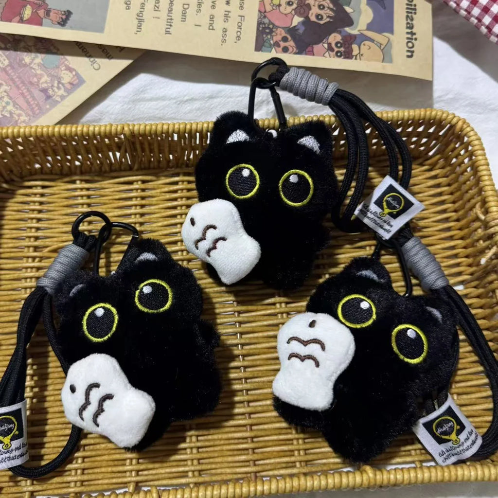 1Pcs Cool Plush Black Cat Doll Toy Keychain Bag Pendant Funny Animals Charms Car Keyring Accessories For Women Couples Gifts