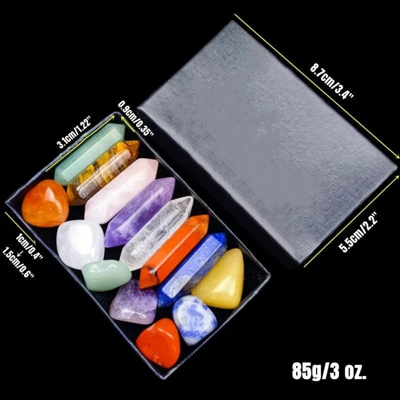 14pcs/box Natural Stone 7 Chakra Points Crystal Pillar Set Colorful DIY Necklace Jewelry Display Ornament Gifts Yoga Energy