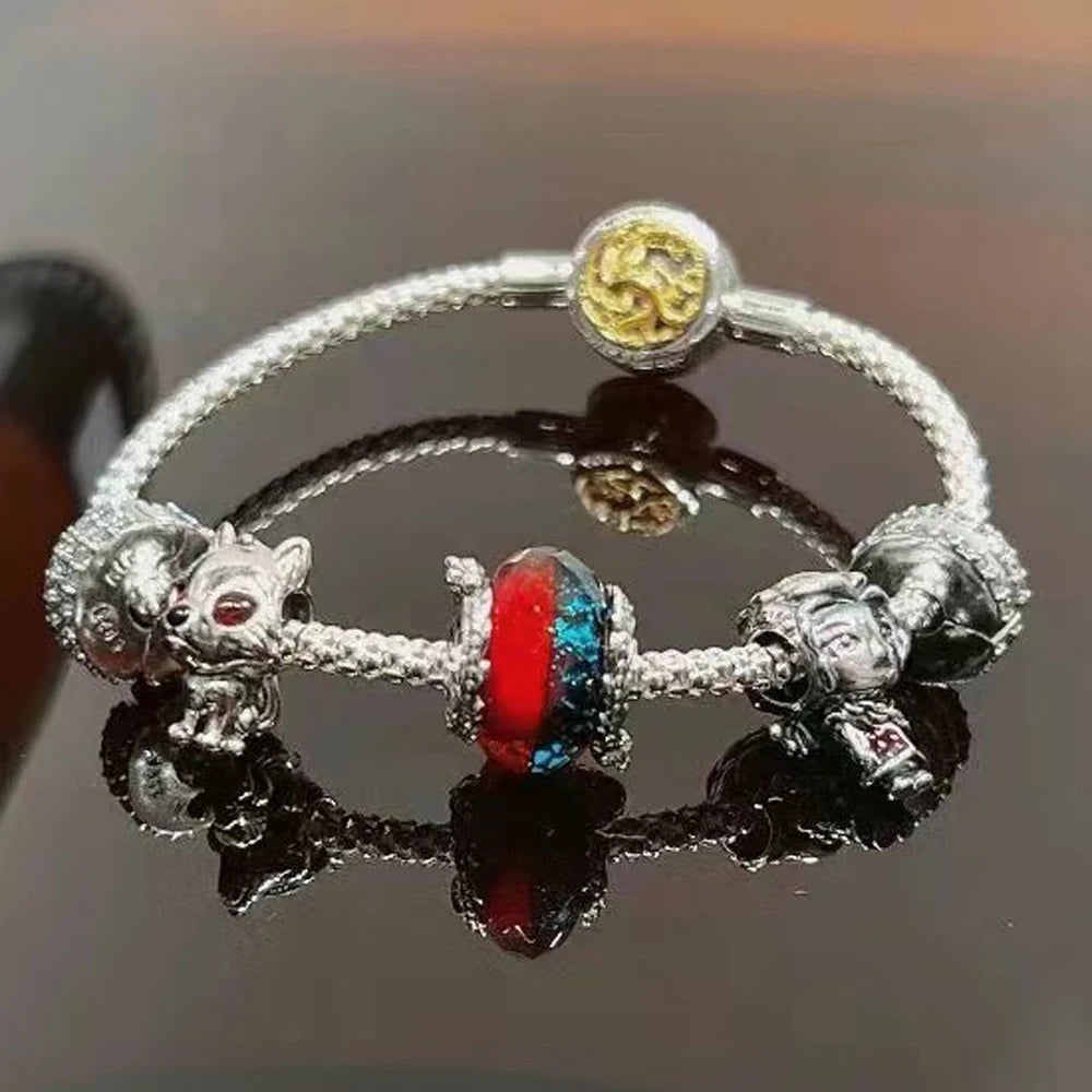 Game Theme 925 Sterling Silver Flying Dragon&Egg&Throne&Night Light Heart&Ice Fire Bead&Wolf Head&Magic Flower Monster Charm