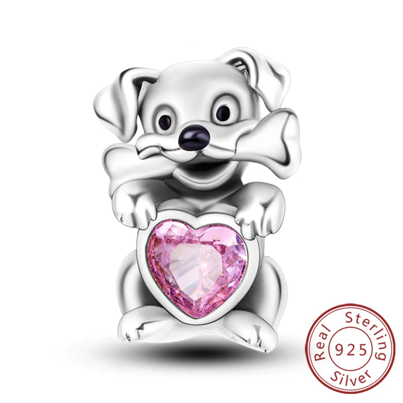 New 925 Sterling Silver Charm Beads Dog Cat Pets Pendant Fit Original Bracelet Necklace DIY Charm Jewelry Making