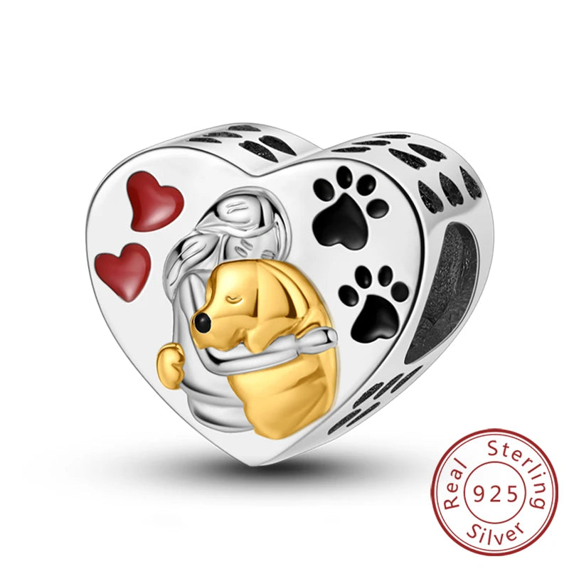 New 925 Sterling Silver Charm Beads Dog Cat Pets Pendant Fit Original Bracelet Necklace DIY Charm Jewelry Making