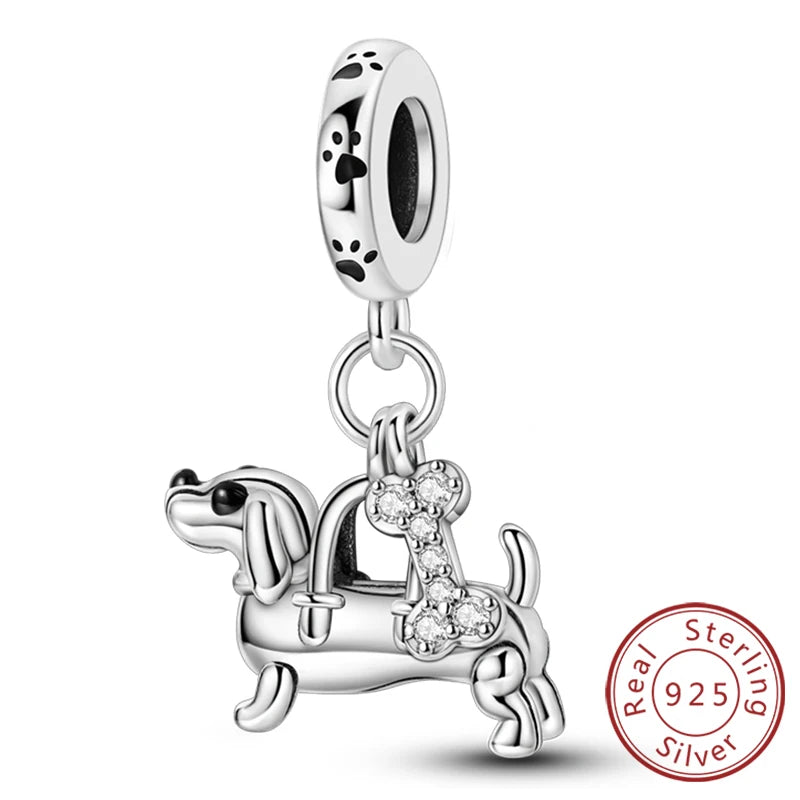 New 925 Sterling Silver Charm Beads Dog Cat Pets Pendant Fit Original Bracelet Necklace DIY Charm Jewelry Making