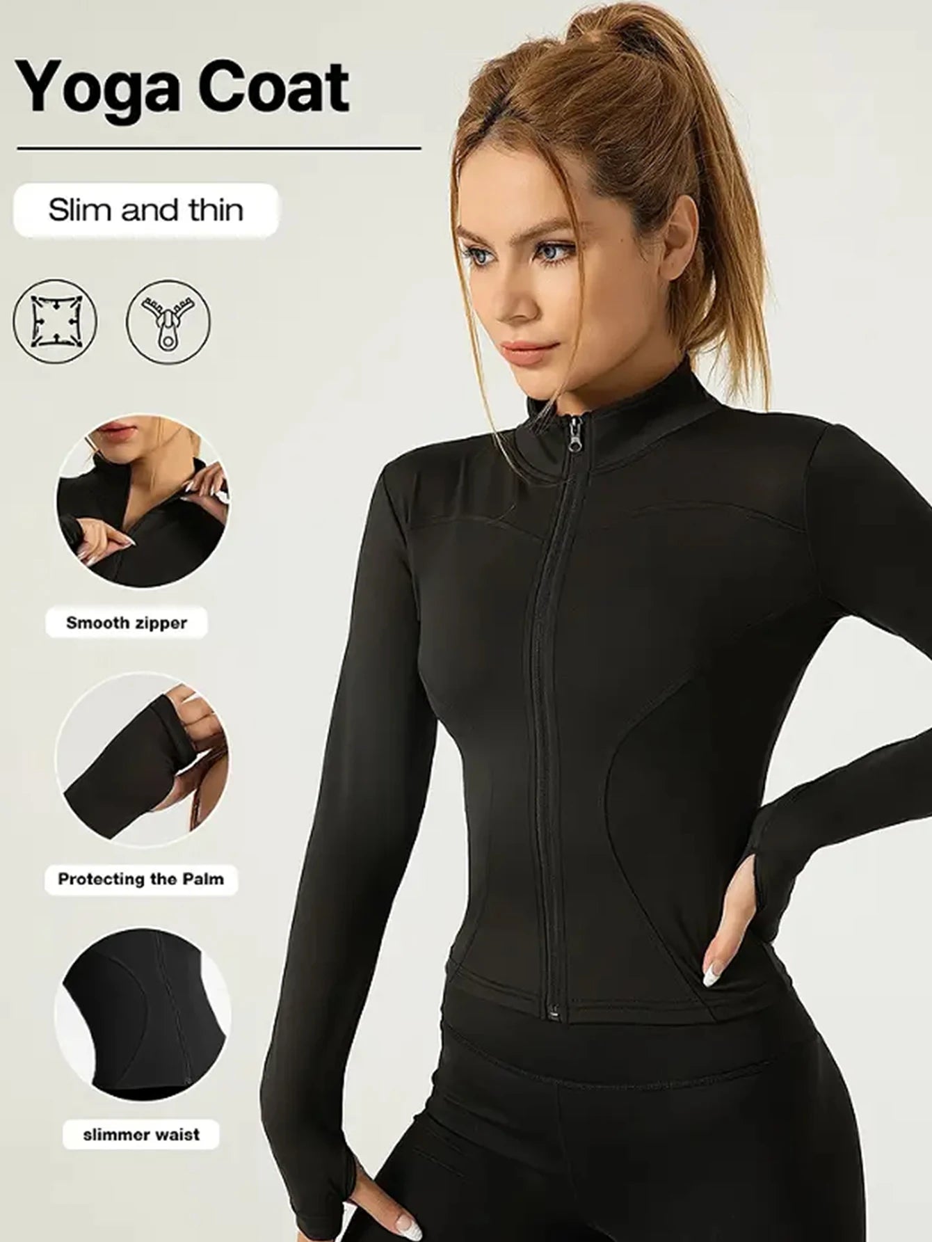 Fitness jacket, women's tight quick-drying top, 2025 autumn edition, long-sleeved sun-protective stand-up collar, sports Pilates
