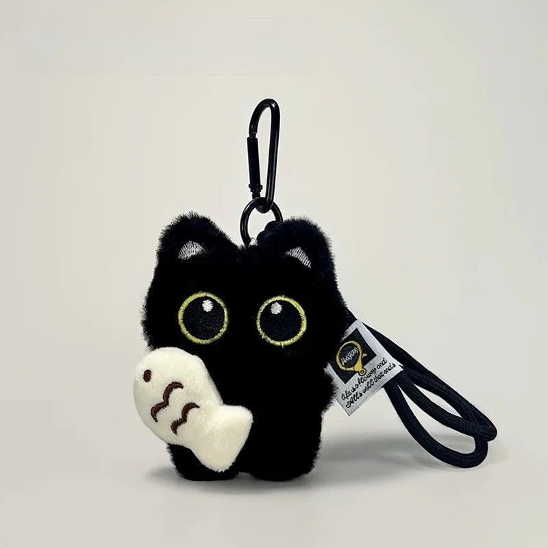 1Pcs Cool Plush Black Cat Doll Toy Keychain Bag Pendant Funny Animals Charms Car Keyring Accessories For Women Couples Gifts