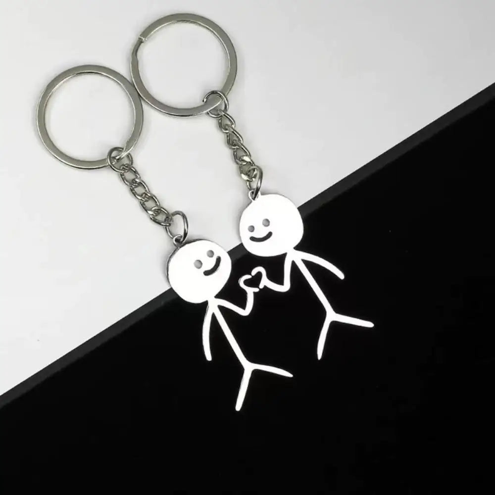 Funny Stainless Steel Funny Guy Key Chain Stickman Matching Heart Keychain Purse Bag Backpack Pendant Decoration