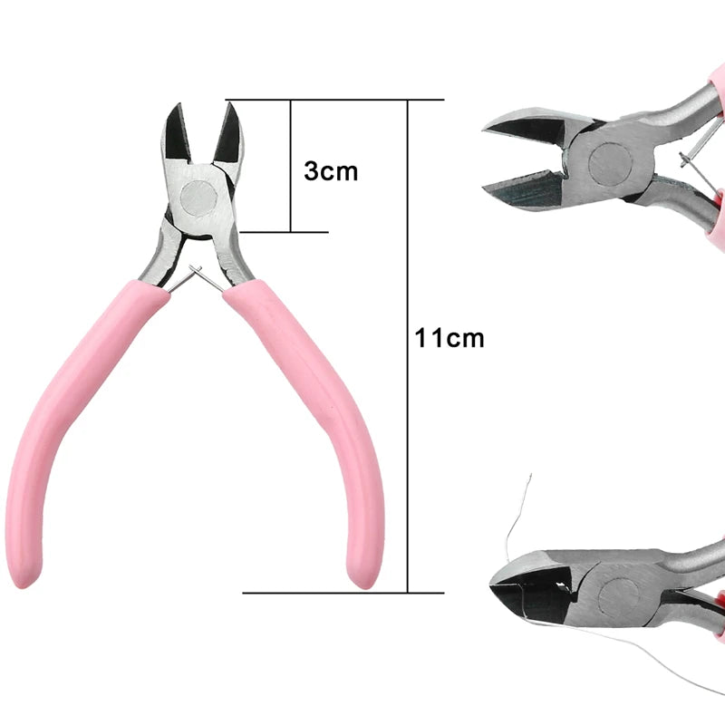 Cute Pink Color Handle Anti-slip Splicing and Fixing Jewelry Pliers Tools & Equipment Kit for DIY Jewelery Making Needlework