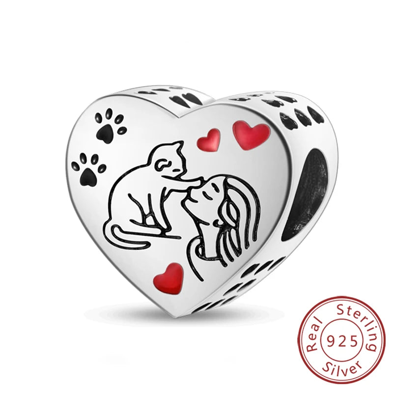 New 925 Sterling Silver Charm Beads Dog Cat Pets Pendant Fit Original Bracelet Necklace DIY Charm Jewelry Making