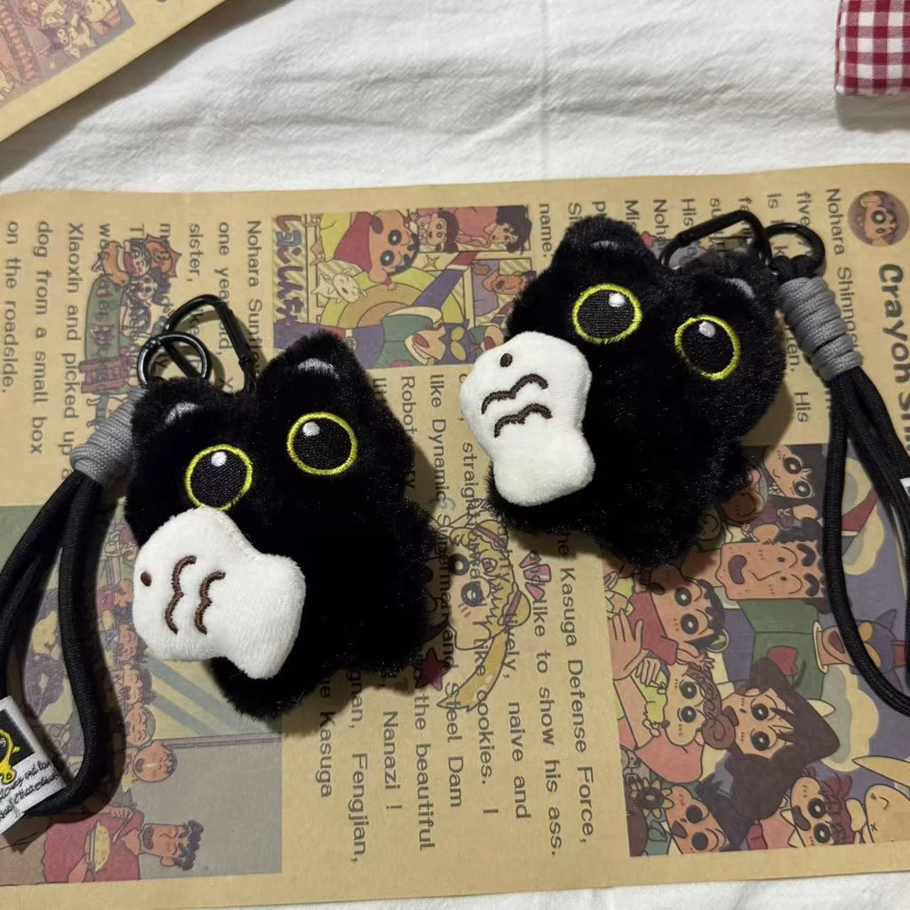 1Pcs Cool Plush Black Cat Doll Toy Keychain Bag Pendant Funny Animals Charms Car Keyring Accessories For Women Couples Gifts