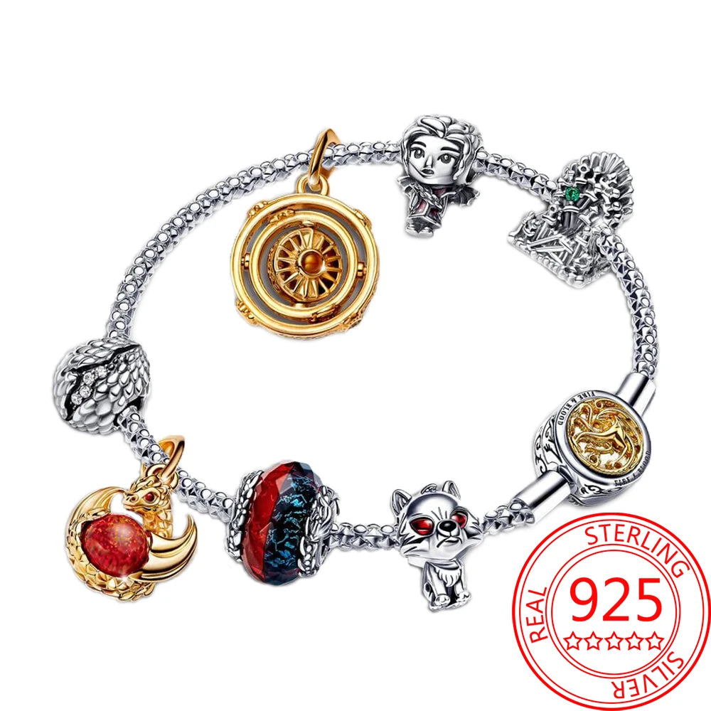 Game Theme 925 Sterling Silver Flying Dragon&Egg&Throne&Night Light Heart&Ice Fire Bead&Wolf Head&Magic Flower Monster Charm