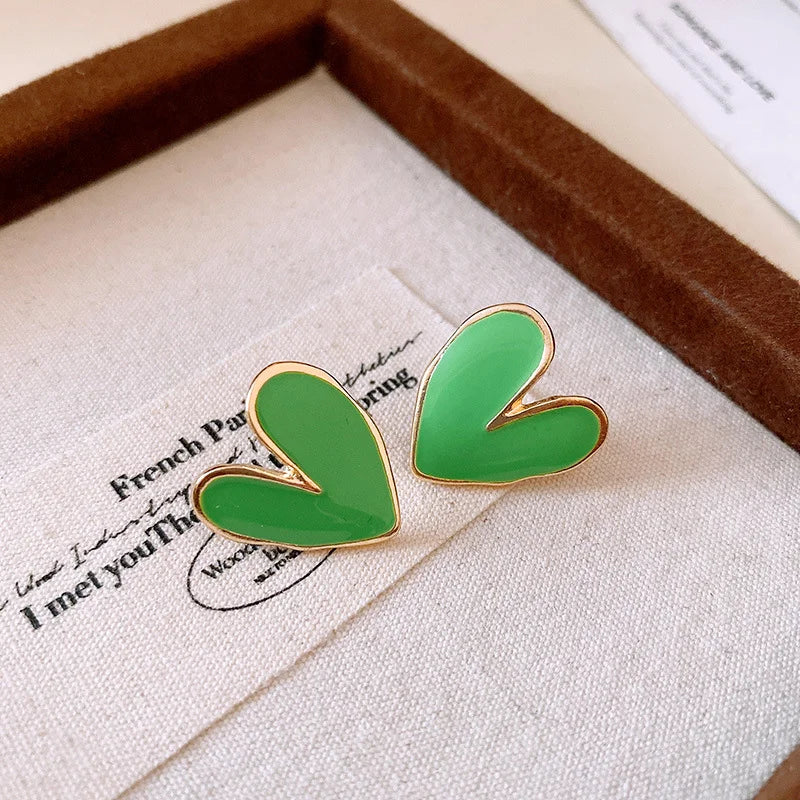 Big Heart Love Earrings For Women Girl Minimalist White Green Color Pattern Graffiti Glaze Stud Earrings Aesthetic Jewelry