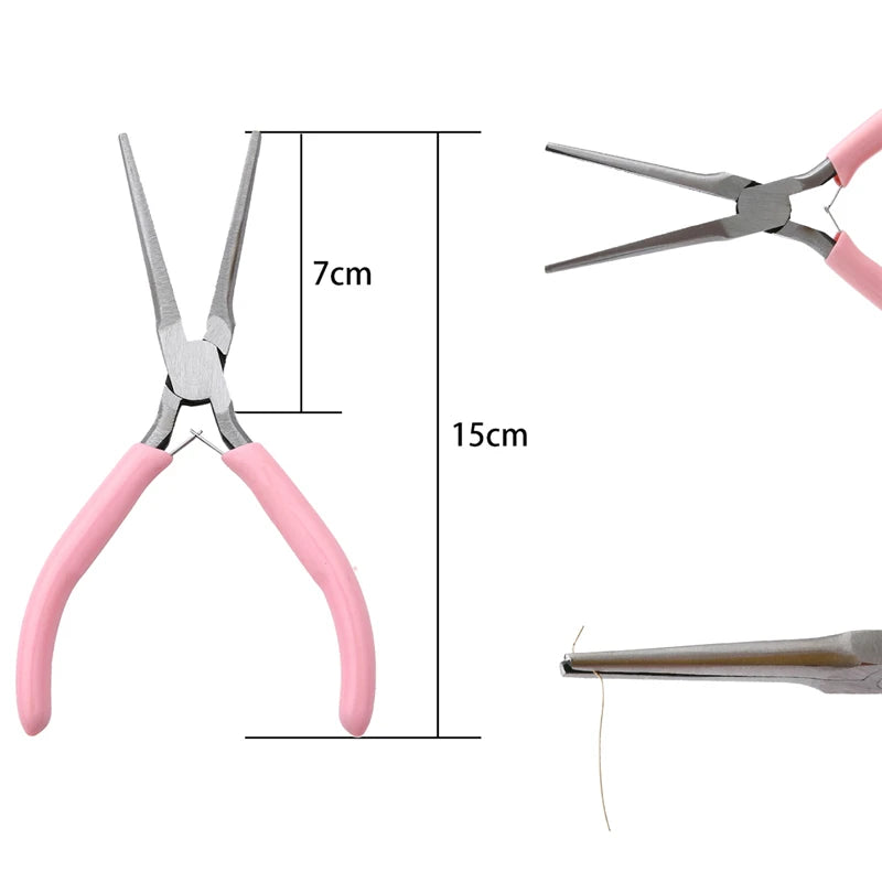 Cute Pink Color Handle Anti-slip Splicing and Fixing Jewelry Pliers Tools & Equipment Kit for DIY Jewelery Making Needlework