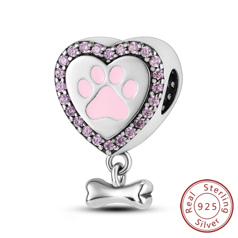 New 925 Sterling Silver Charm Beads Dog Cat Pets Pendant Fit Original Bracelet Necklace DIY Charm Jewelry Making