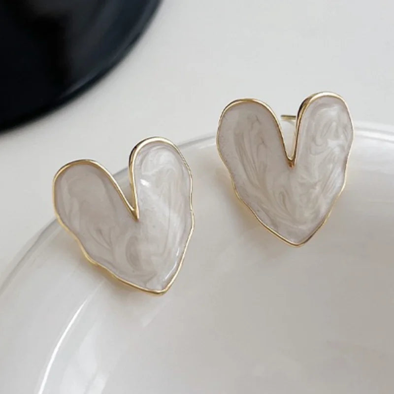 Big Heart Love Earrings For Women Girl Minimalist White Green Color Pattern Graffiti Glaze Stud Earrings Aesthetic Jewelry