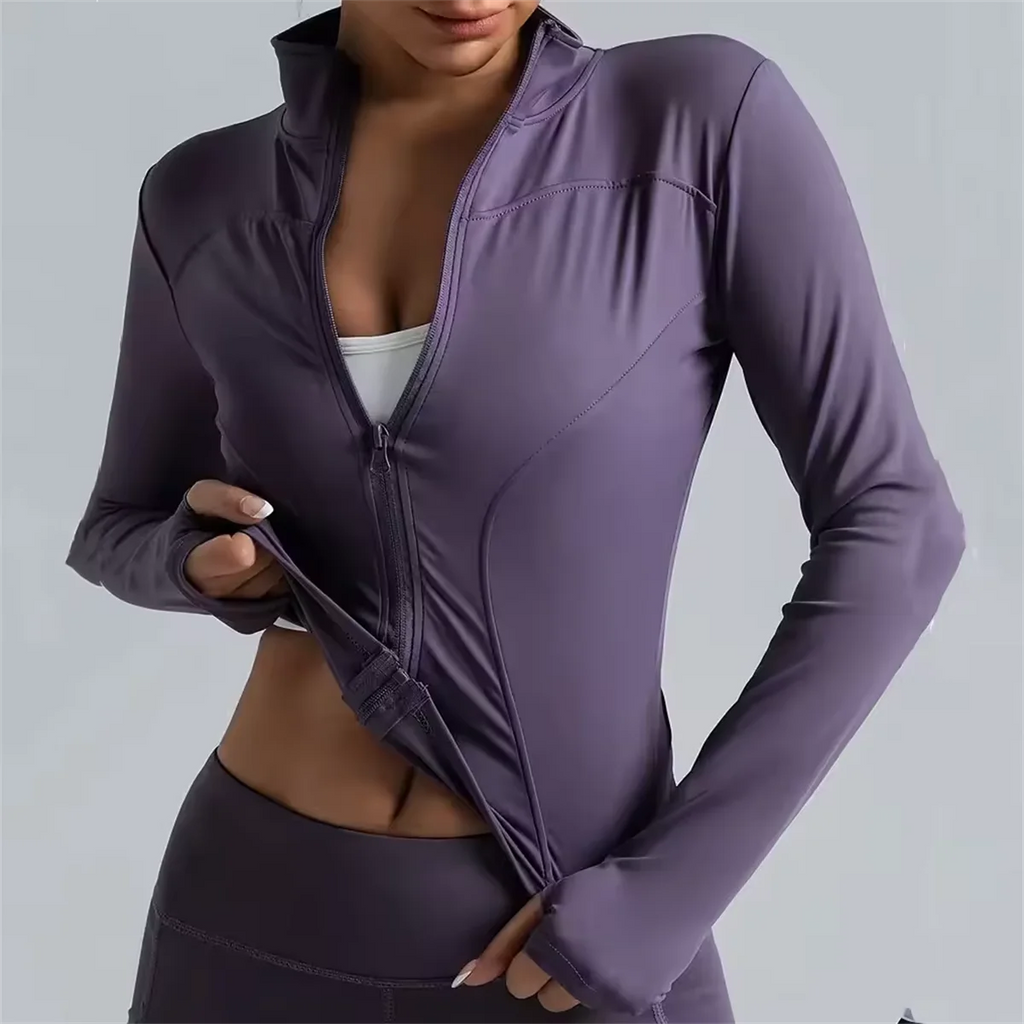 Fashion Zipper Sports Jacket Women's Long Sleeve Running Fitness Tight Top Solid Yoga Quick Drying Coat Casual Simple Clothing