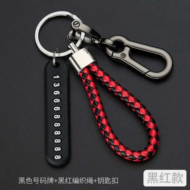 Trendy DIY Mobile Phone Number Plate Pendant Keychain for Men Punk Simple Woven Leather Rope Anti-lost Car Key Chain Accessories
