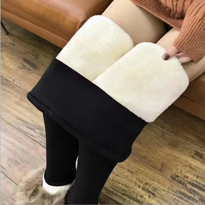 Winter Thicken Warm Leggings Women Lamb Cashmere Joggers High Waist Fleece Elastic Tights Warm Tights Pants Slim Velvet Legging