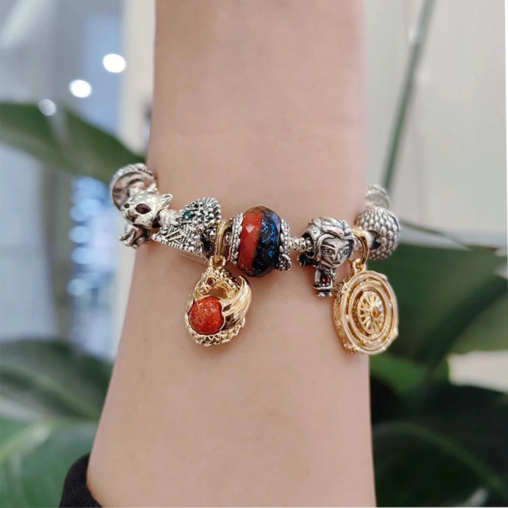 Game Theme 925 Sterling Silver Flying Dragon&Egg&Throne&Night Light Heart&Ice Fire Bead&Wolf Head&Magic Flower Monster Charm