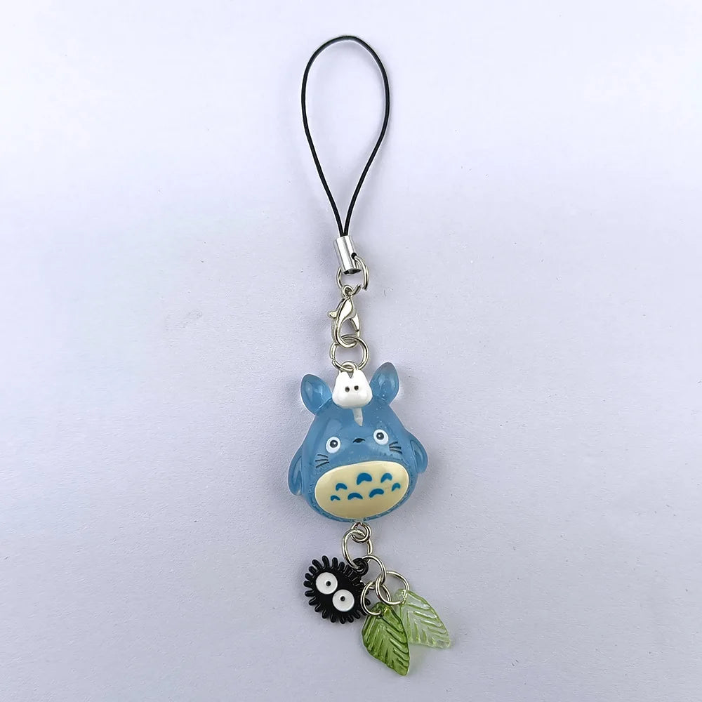 Kawaii Blue Animal Totoro Phone Charm Soot Sprite Keychain Woodland Anime Cat Cosplay Pendant Accessories Handmade Y2K Gift